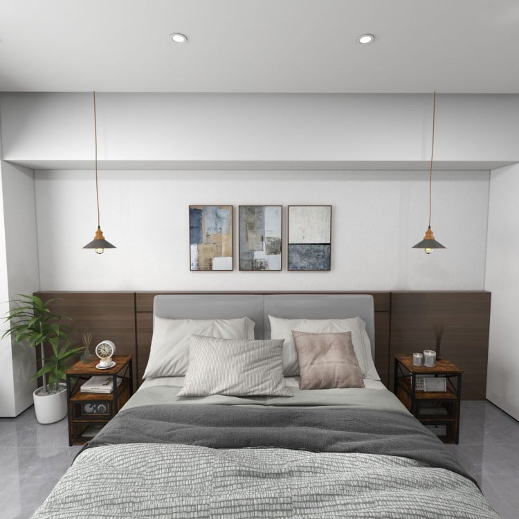 Set of 2 Modern Nightstand with 2 Flip Drawers and Open Shelf