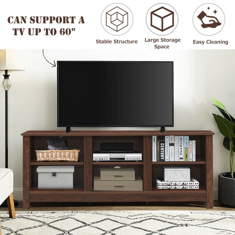 Universal Wooden TV Stand for TVs up to 60 Inch with 6 Open Shelves