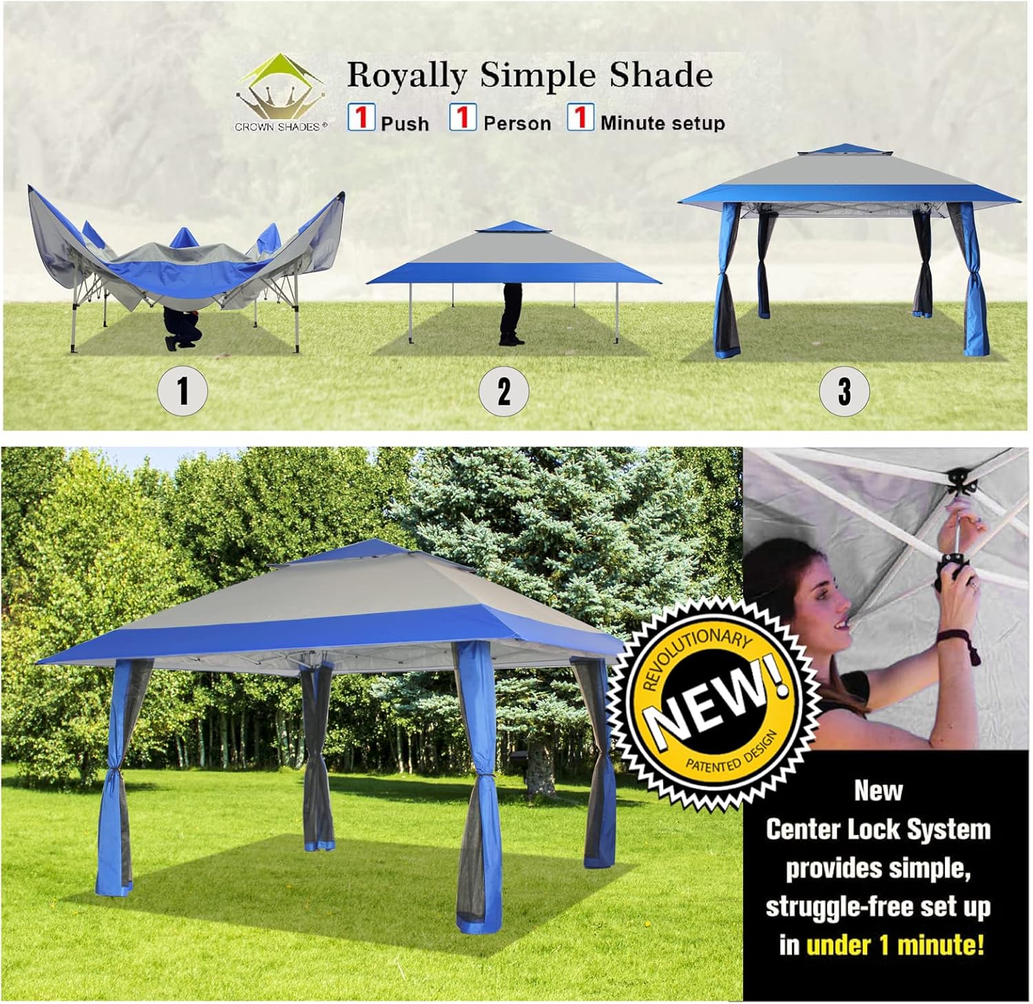 CROWN SHADES 13x13 Pop Up Gazebo, Canopy Tent, Gazebos on Clearance - Outdoor Gazebo for Backyard & Patio Furniture - Carpa Pop Up Tent with Wheeled STO-N-Go Cover Bag (White)