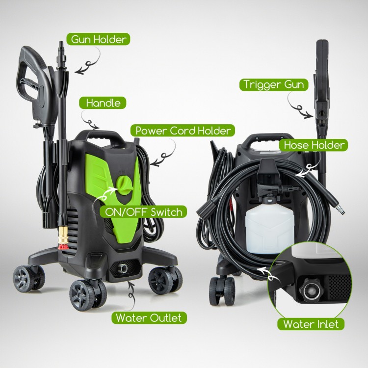 2400 PSI Electric Pressure Washer with 4 Universal Wheels