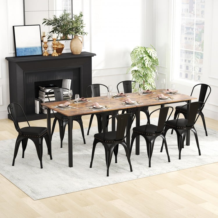 Metal Dining Chair Set of 4 Stackable Kitchen Chairs with Removable Backs and PU Leather Cushioned Seat