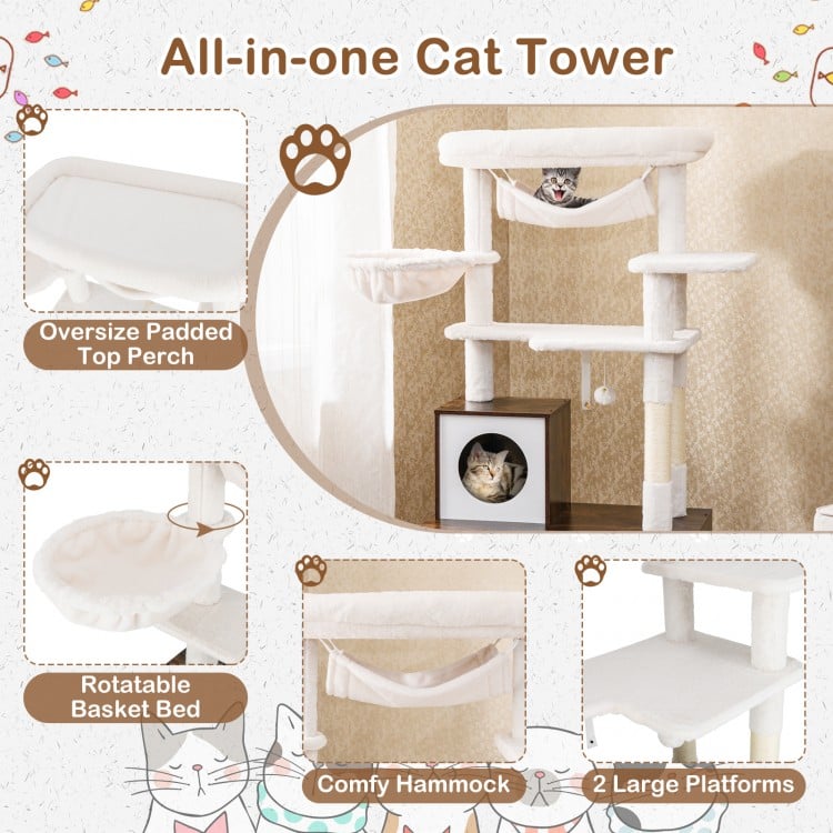 Cat Tree with Litter Box Enclosure for Indoor Cats