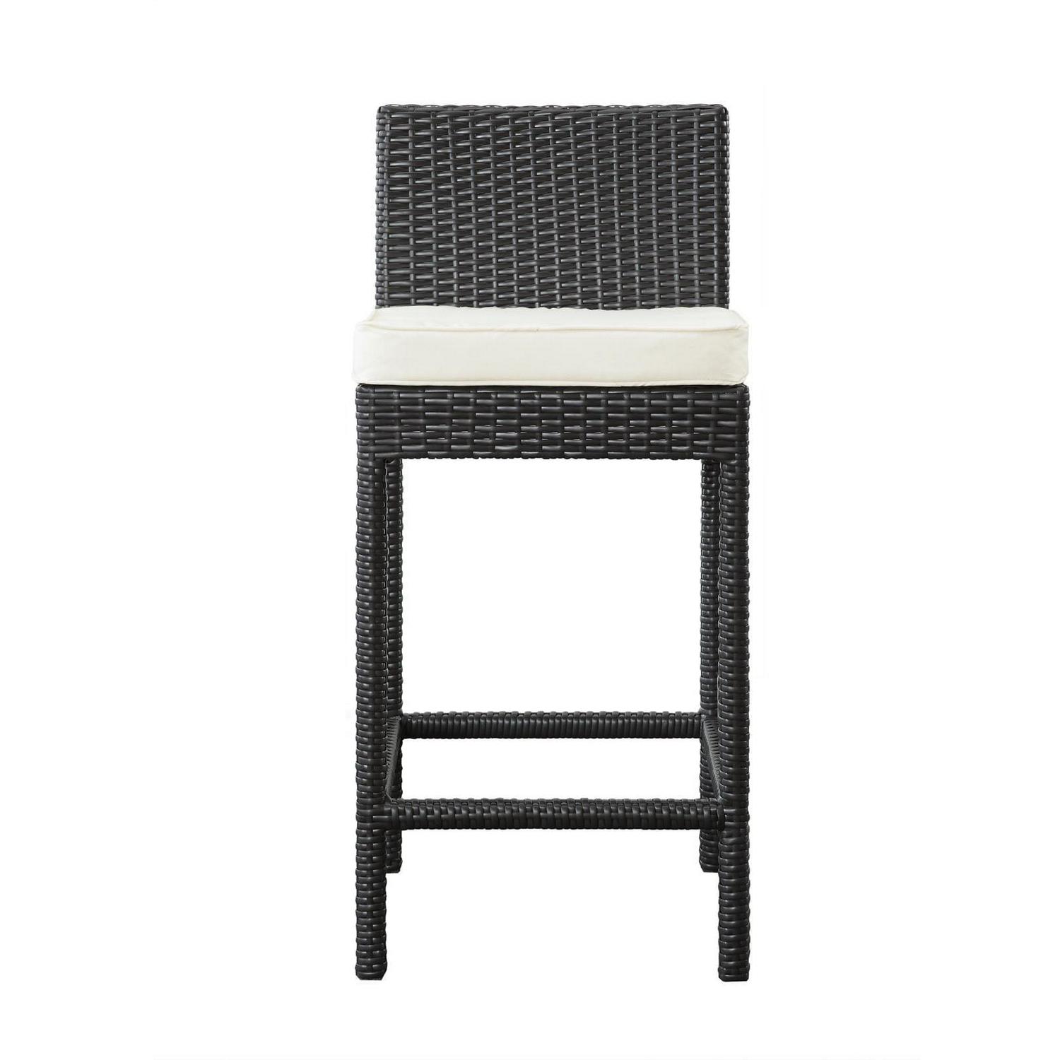 Modway Lift Bar Stool Set of 2, Espresso White Rattan, Outdoor Patio Furniture