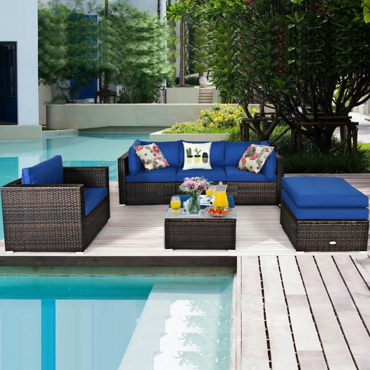6 Pieces Patio Rattan Furniture Set with Cushion