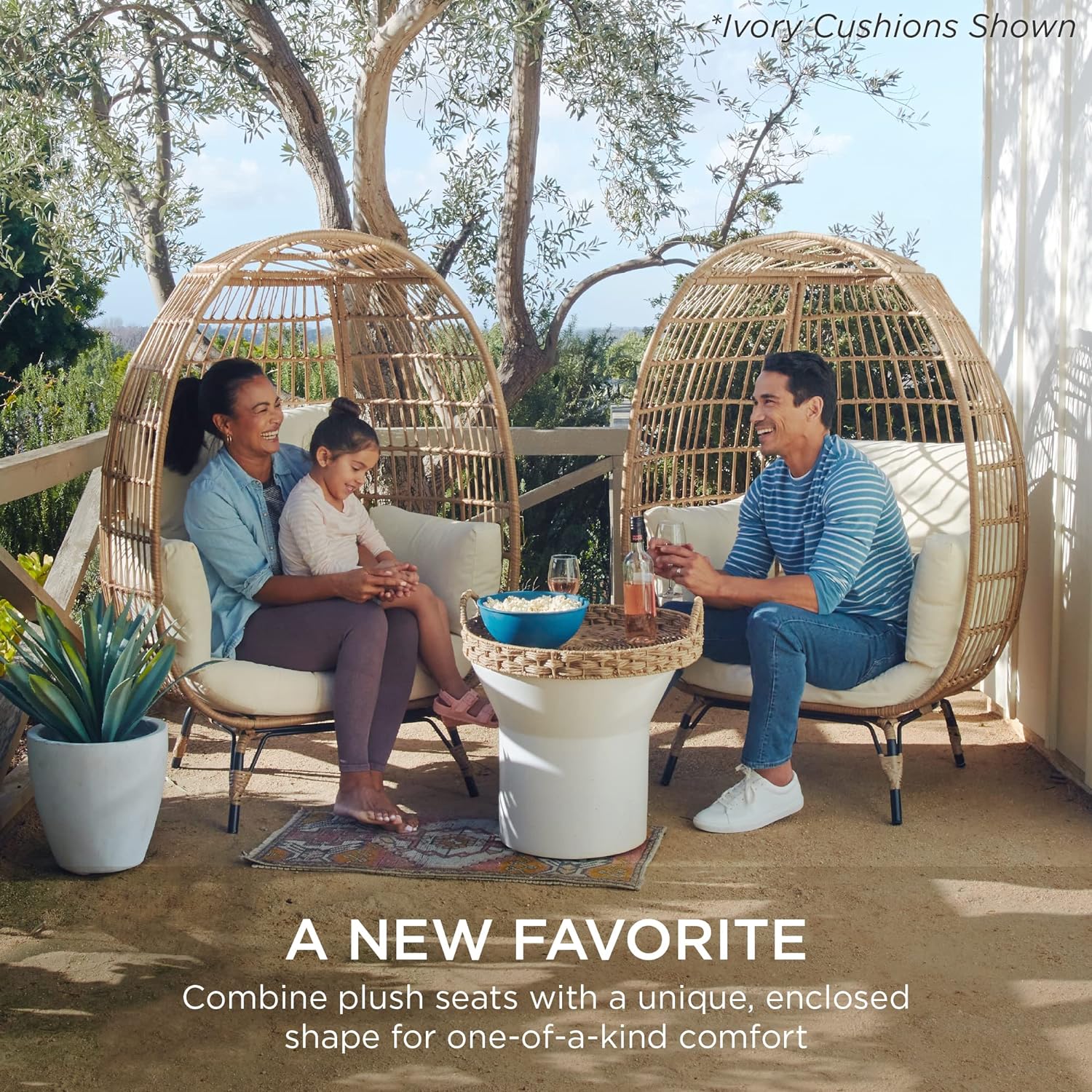 Best Choice Products Ivory Wicker Egg Chair, Oversized Indoor Lounger, 440lb Capacity, Bohemian Style, Steel Frame, Cushions Included