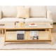 Z-Shaped Handwoven Bamboo Coffee Table with Tempered Glass Top