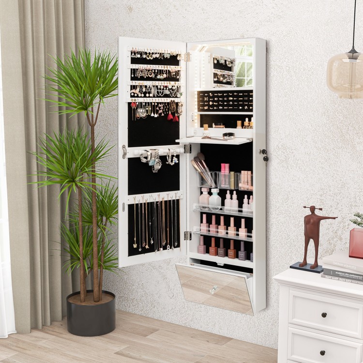 Wall Mounted Jewelry Armoire Organizer with Full-Length Frameless Mirror