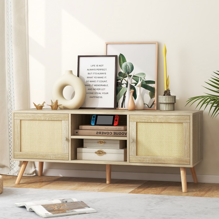 PE Rattan Media Console Table with 2 Cabinets