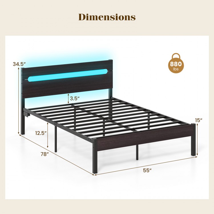 Heavy-Duty Metal Slats Support Bed Platform with Charging Station