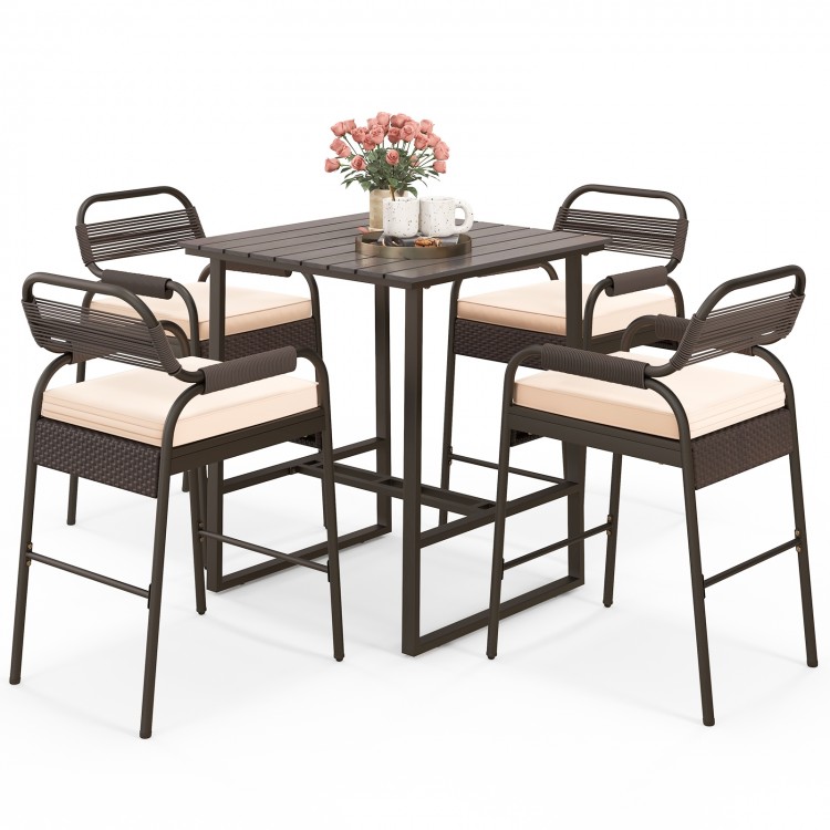 5 Piece Rattan Counter Set with 4 Stools and Polywood Bar Table