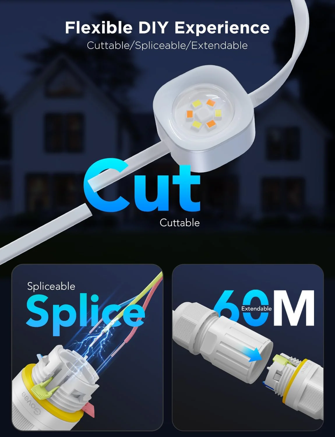 Govee Permanent Outdoor Lights Pro, 100ft with 60 RGBIC LED Lights for Daily and Accent Lighting, 75 Scene Modes for Halloween, IP67 Waterproof, Works with Alexa, Google Assistant, Matter, White