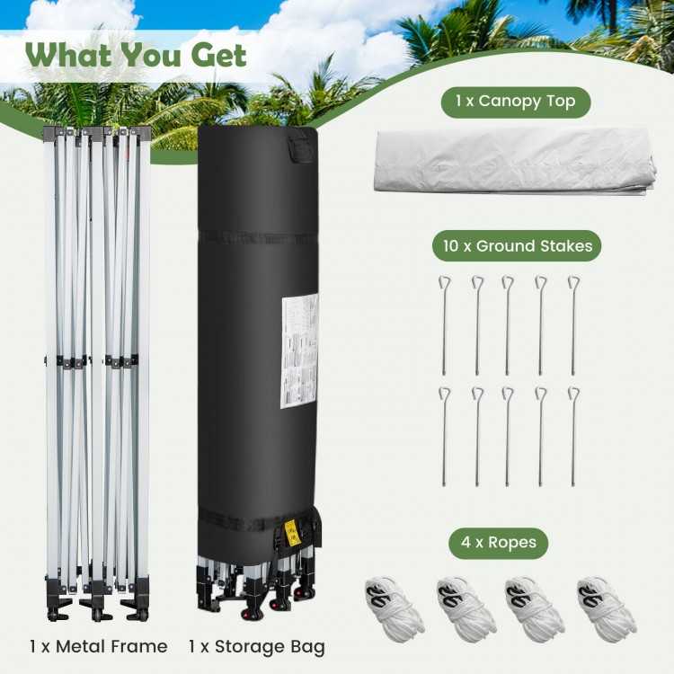 10 x 20 Ft Outdoor Pop-Up Patio Folding Canopy Tent with ONE-BUTTON SETUP