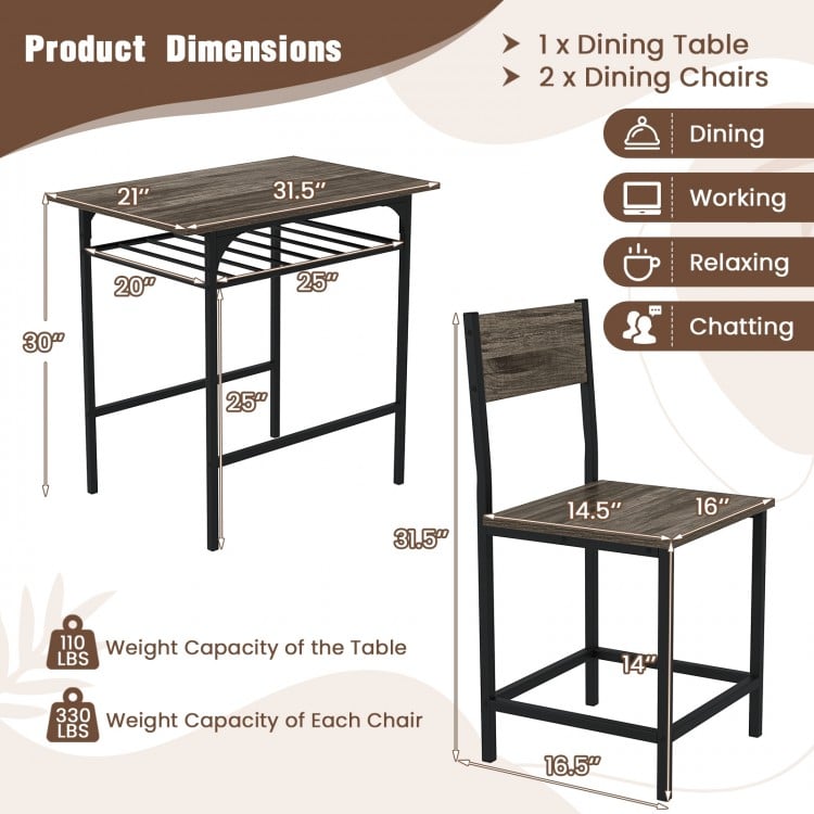 Dining Table Set with Metal Frame and Storage Rack