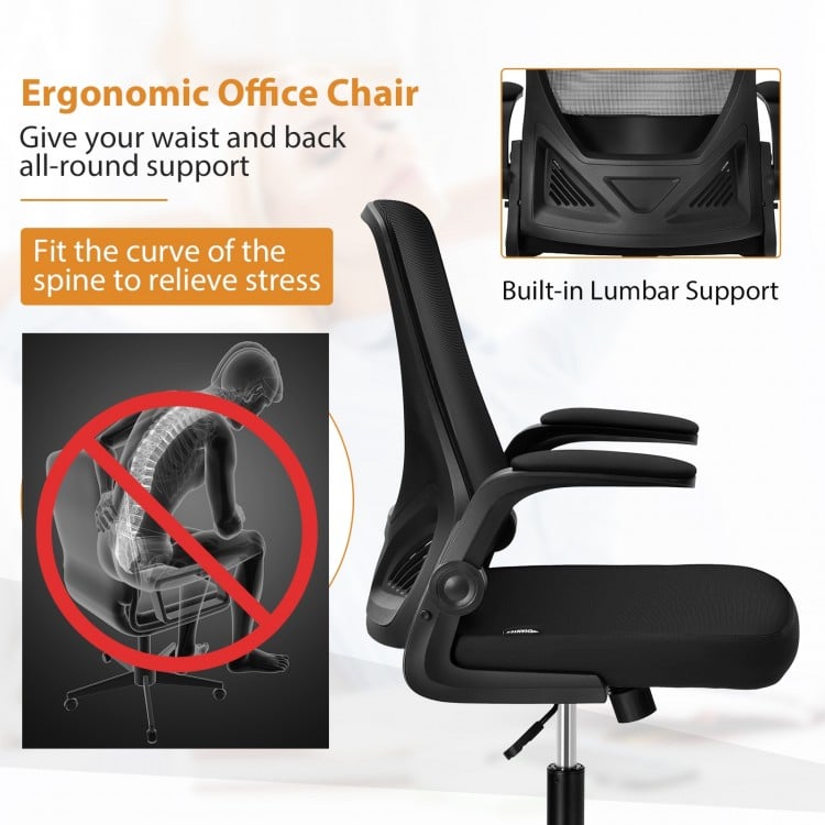 Swivel Mesh Office Chair with Foldable Backrest and Flip-Up Arms