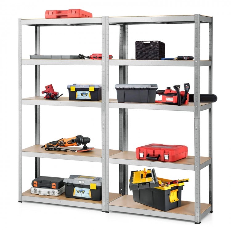 2 Pieces 5-Tier Metal Storage Shelves with Adjustable Shelves