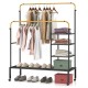 Rolling Double Rods Garment Rack with Height Adjustable Hanging Bars