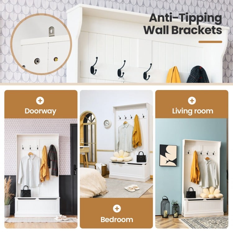 3-in-1 Hall Tree Coat Rack Shoe Bench with Hooks and Bottom Storage for Entryway