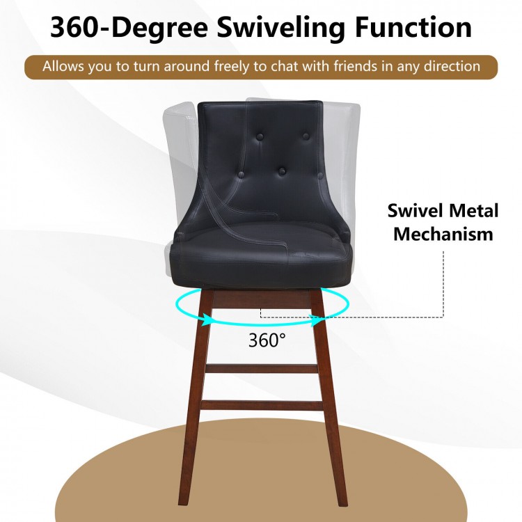 2 Pieces 29 Inch Pub Height Swivel Upholstered Bar Stools with Wood Legs