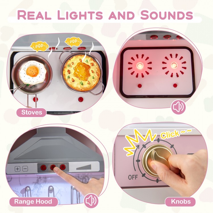 Wooden Kitchen Playset with Ice Maker and Sounds for Ages 3+