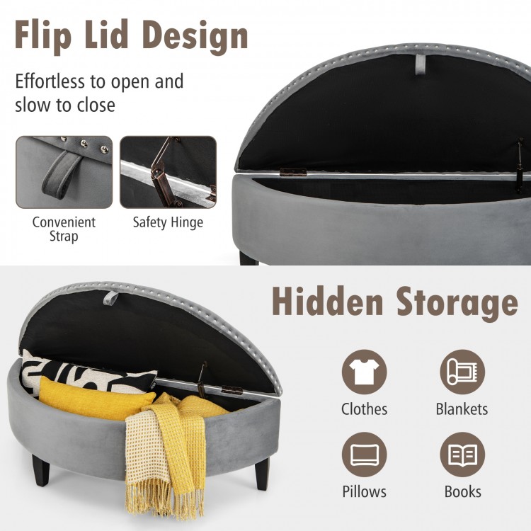 Half Moon Storage Bench with Rubber Wood Legs