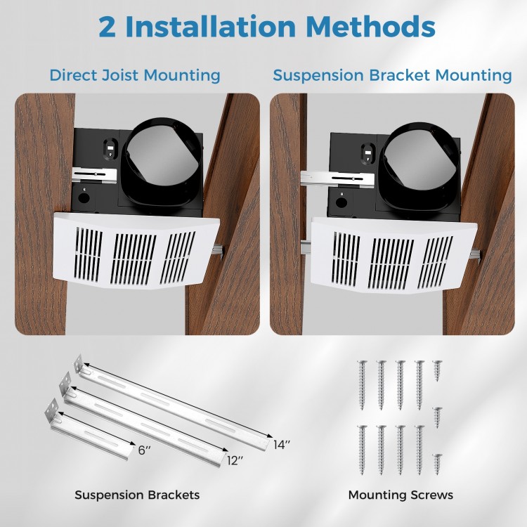 200 CFM Bathroom Exhaust Fan with Metal Housing and 6 Inches Duct for 200 Sq.Ft