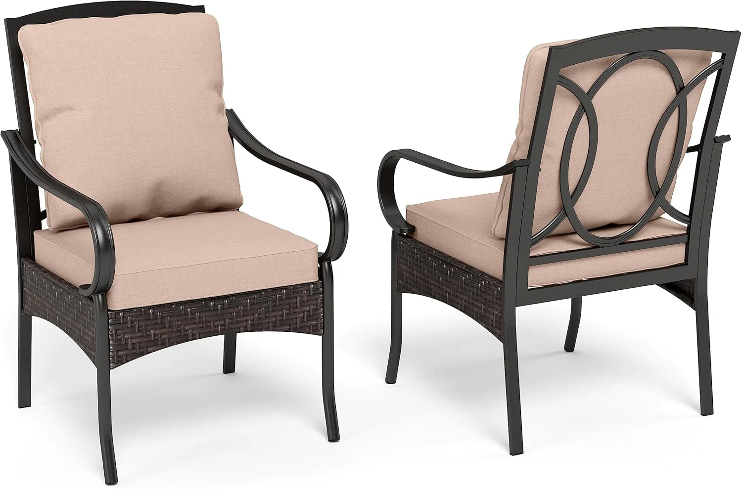 PHI VILLA 6-Piece Outdoor Dining Sets, All-Weather Patio Table and Chairs Set with Umbrella for 4, Heavy Duty Patio Round Table Set for Deck, 4 Extra Large Outdoor Swivel Chairs with Thick Cushions