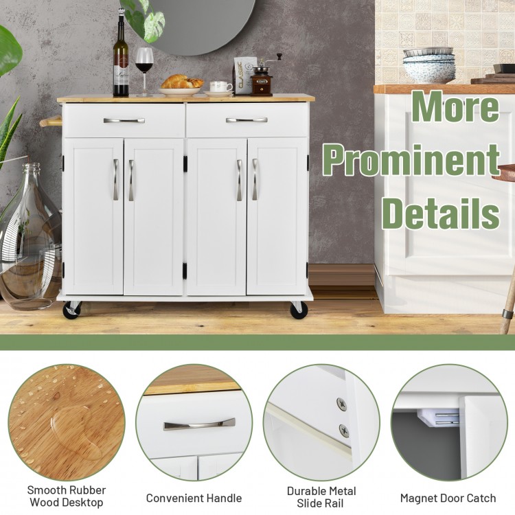 4-Door Rolling Kitchen Island Cart Buffet Cabinet with Towel Racks Drawers