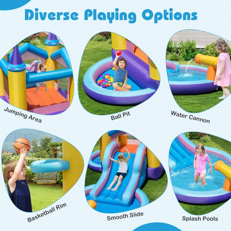 6-in-1 Inflatable Kids Water Park with 678W Blower