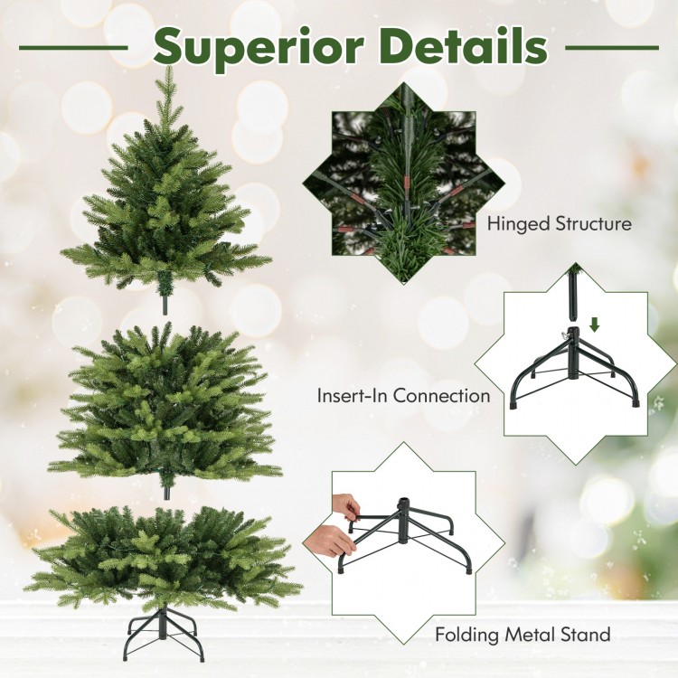 5/6/7 Feet Artificial Xmas Tree Hinged with 11 Lighting Modes and Remote Control