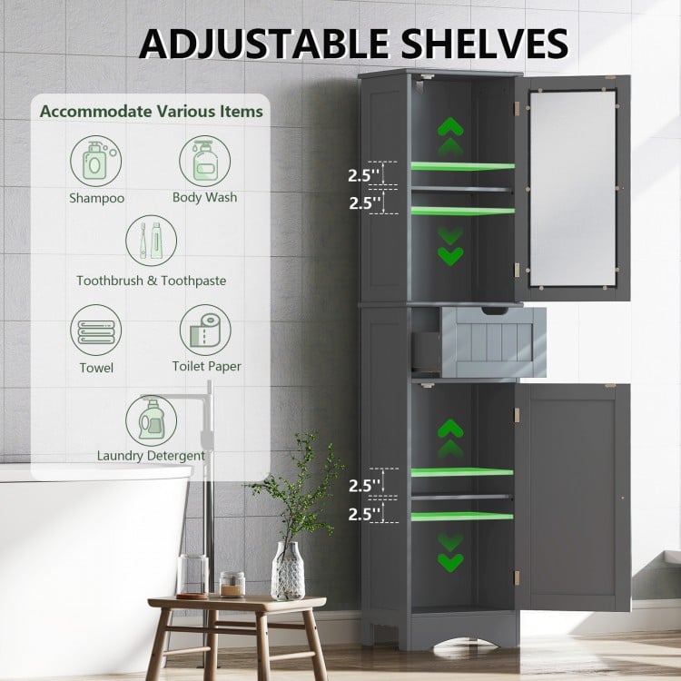 Tall Floor Storage Cabinet with 2 Doors and 1 Drawer for Bathroom