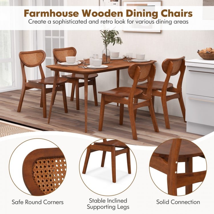 Wooden Dining Chair Set of 2 with Breathable Mesh Cane Backrest