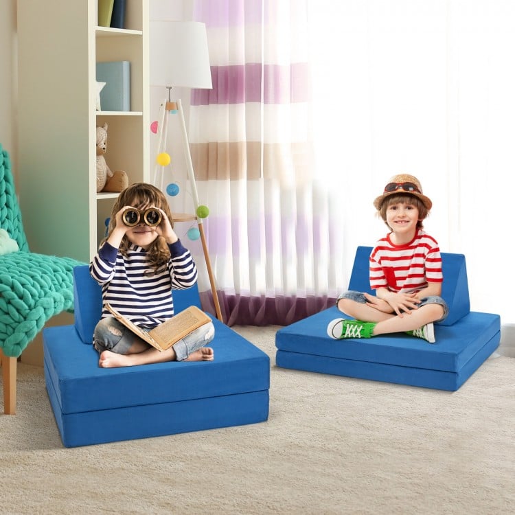 Girls Boys Modular Sofa and Play Couch Set with 2 Folding Mats and 2 Triangular Pillows