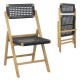 Set of 2 Folding Chairs Indonesia Teak Wood Dining Chairs with Woven Rope Seat and Back
