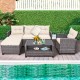 4 Pieces Patio Rattan Sofa Furniture Set with Cushion and 2-Tier Coffee Table