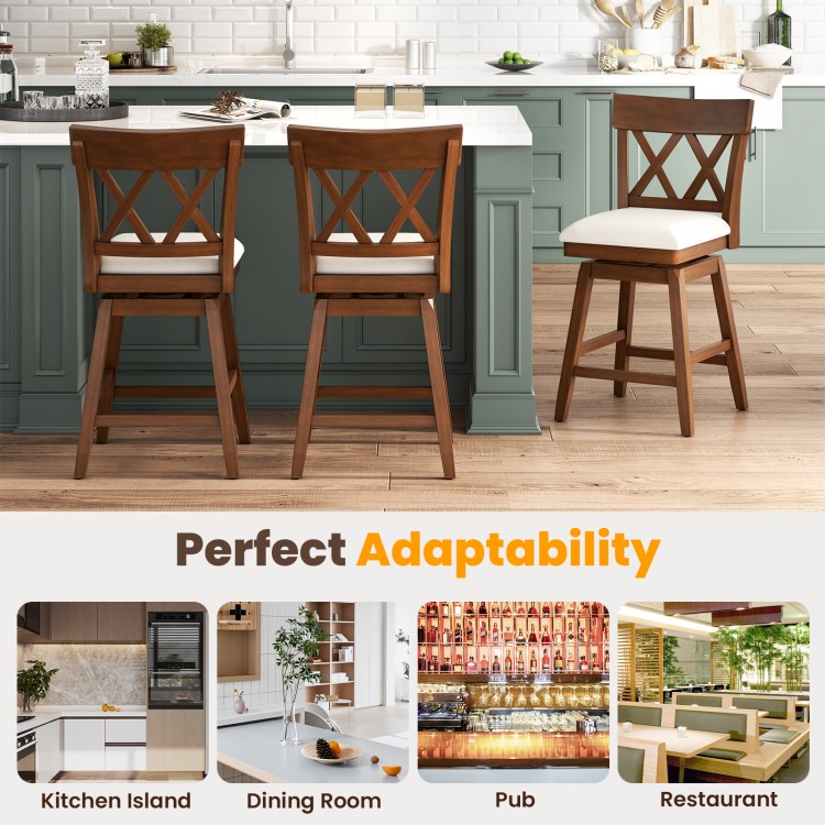 26 Inch Bar Stool with Contoured Backrest and Swivel Padded Seat