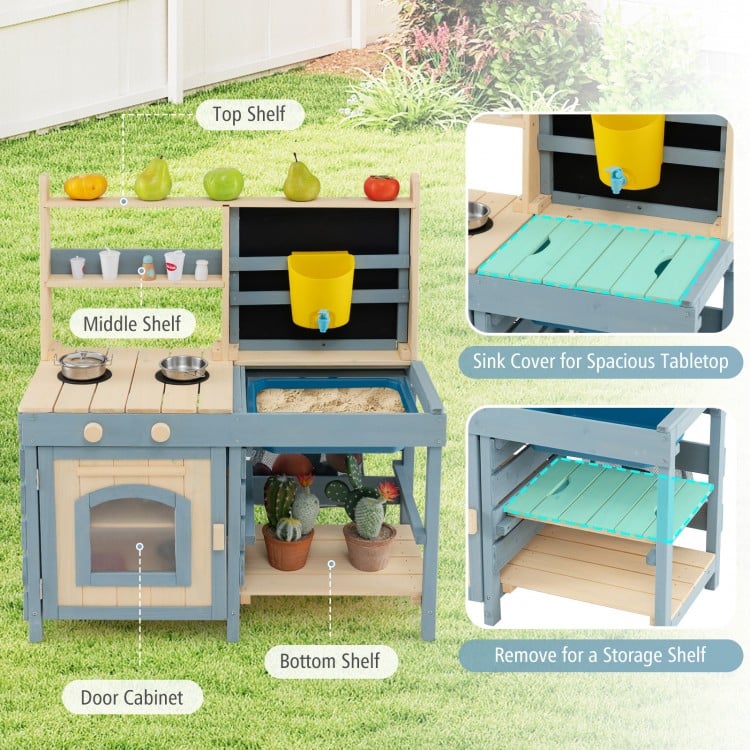 2-In-1 Outdoor Mud Kitchen with Faucet and Extra Chalkboard