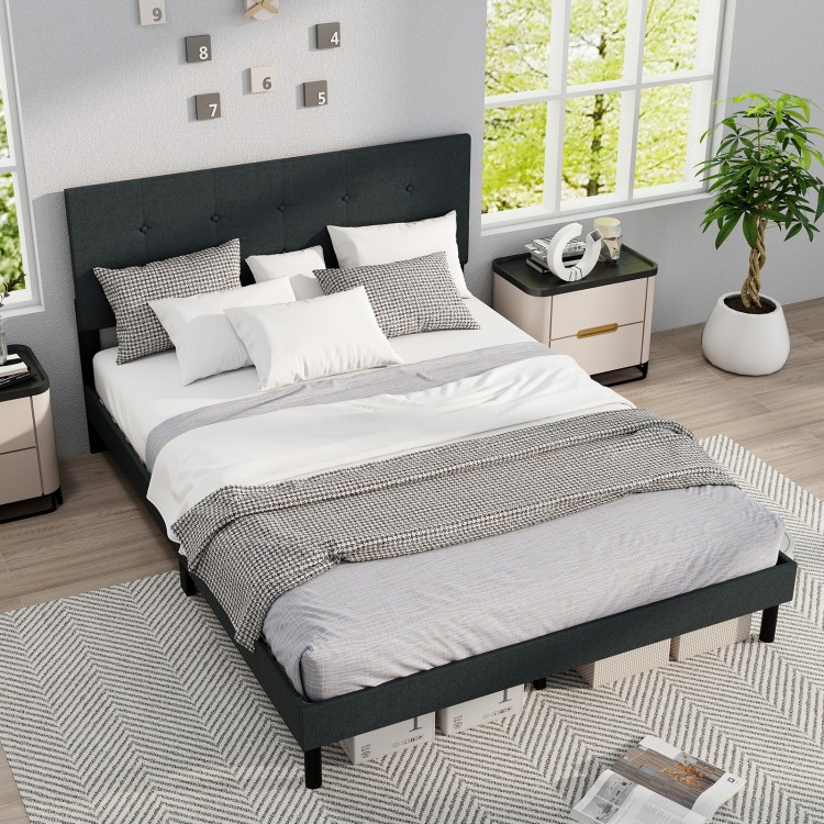 Queen Size Upholstered Bed Frame Linen Platform Bed