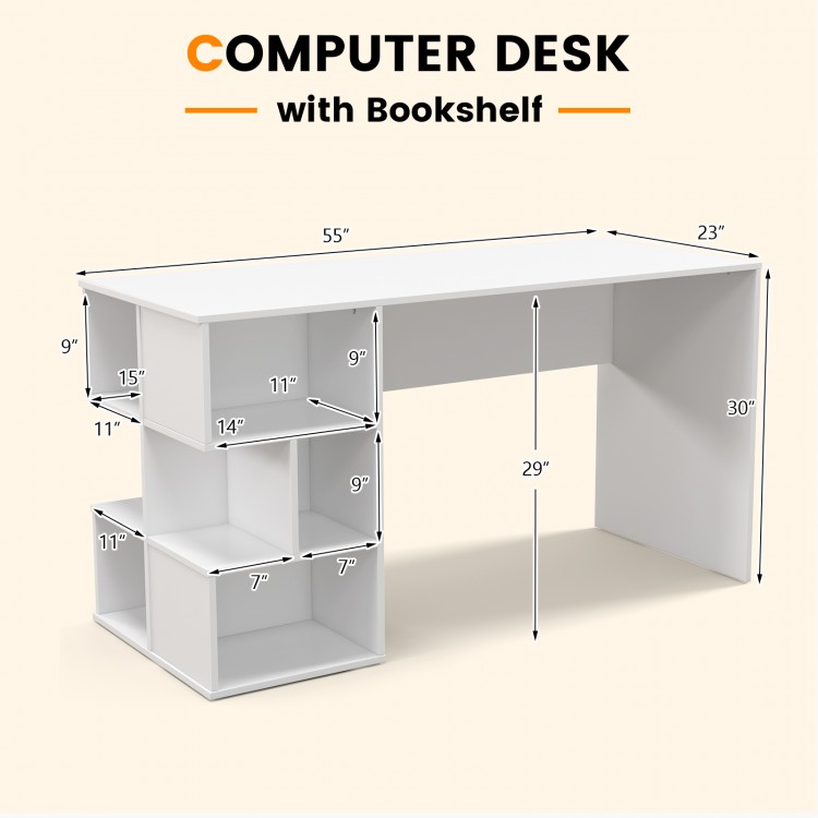 Modern Computer Desk with 3 Tier Storage Shelves for Home Office