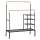 Rolling Double Rods Garment Rack with Height Adjustable Hanging Bars
