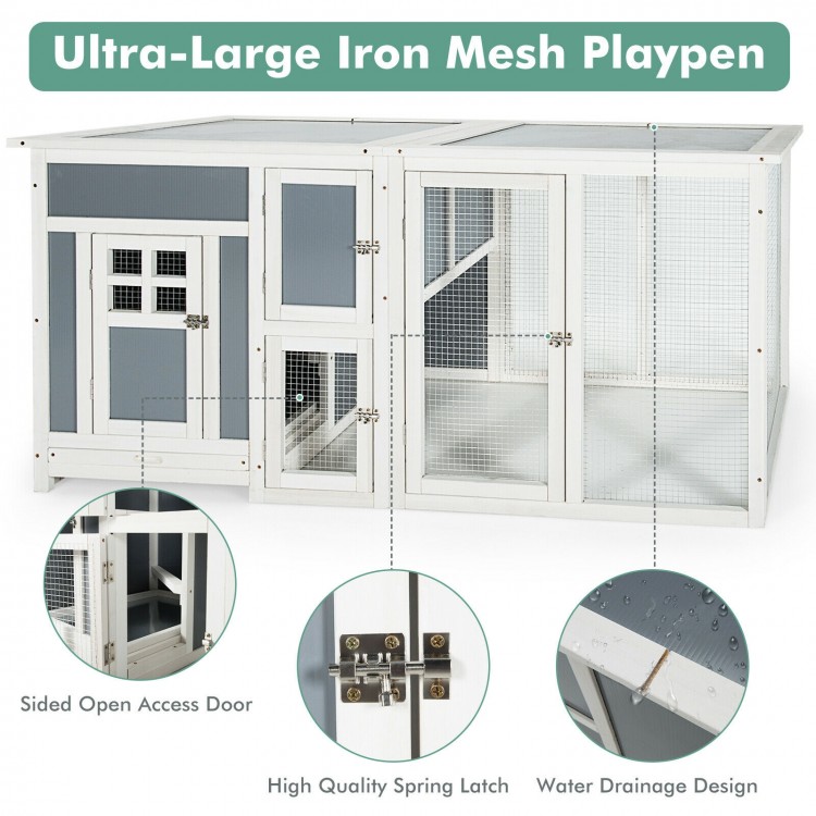 63 Inch Large Wooden Chicken Coop with Run Box and PC Roof