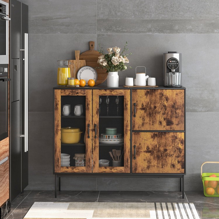 48 Inch Industrial Kitchen Buffet Sideboard with Metal Mesh Doors and Anti-toppling Device