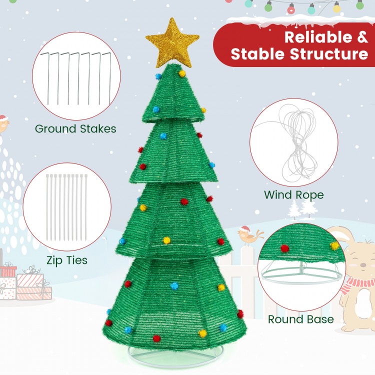 6.2 Feet Collapsible Christmas Tree with 200 Built-in LED Lights and Top Star Decoration