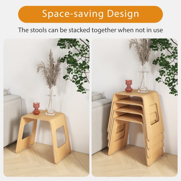 4-Pack Stackable Bamboo Stool with Anti-skid Foot Pads