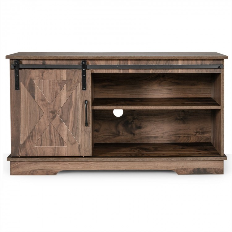 Sliding Barn Door TV Stand with Adjustable Shelf and Cable Holes for 50 Inch TV