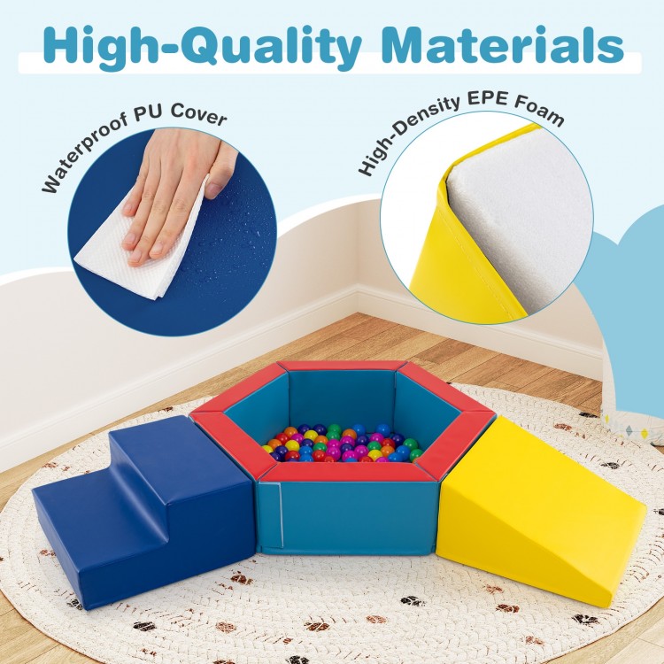 3-Piece Baby Foam Climbing Blocks Climb and Crawl Set with 100 Ocean Balls