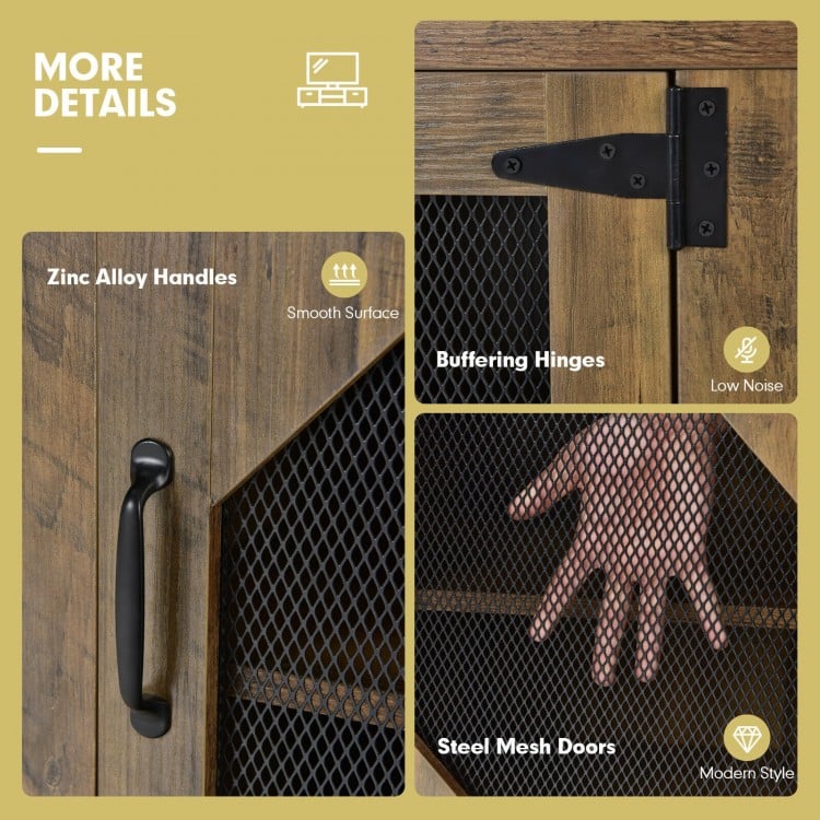 TV Stand for TVs up to 65-Inch with 2 Metal Mesh Doors and Ad