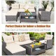 4 Pieces Patio Rattan Sofa Furniture Set with Cushion and 2-Tier Coffee Table