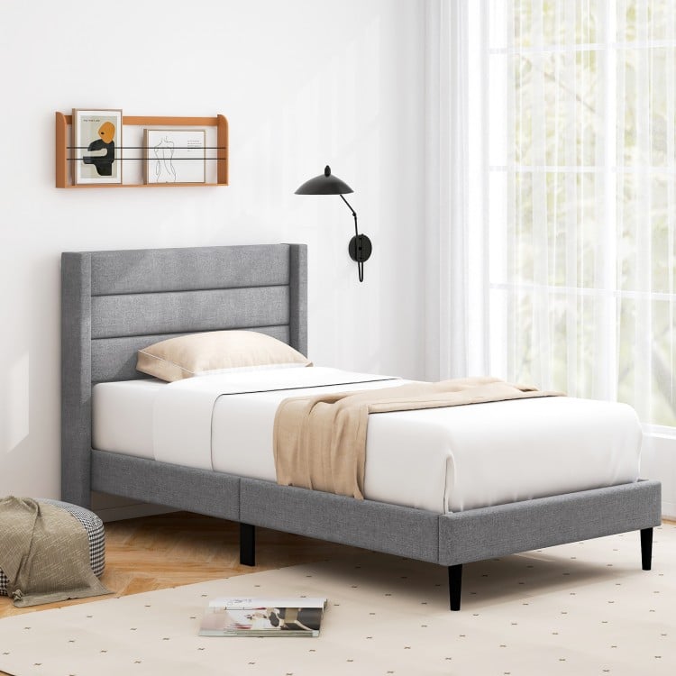 Linen Upholstered Platform Twin/Queen Bed Frame with Wingback Headboard