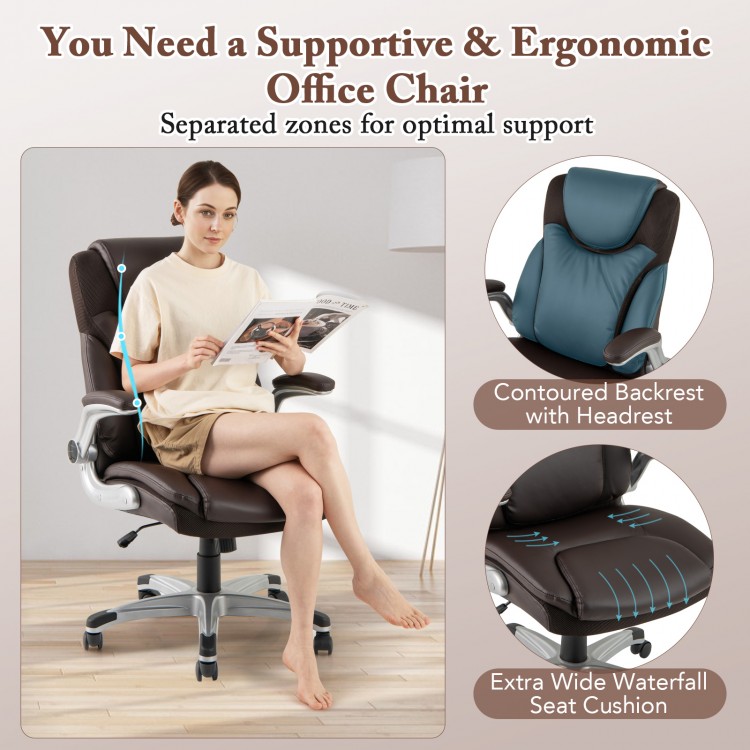 Ergonomic Office PU Leather Executive Chair with Flip-up Armrests and Rocking Function