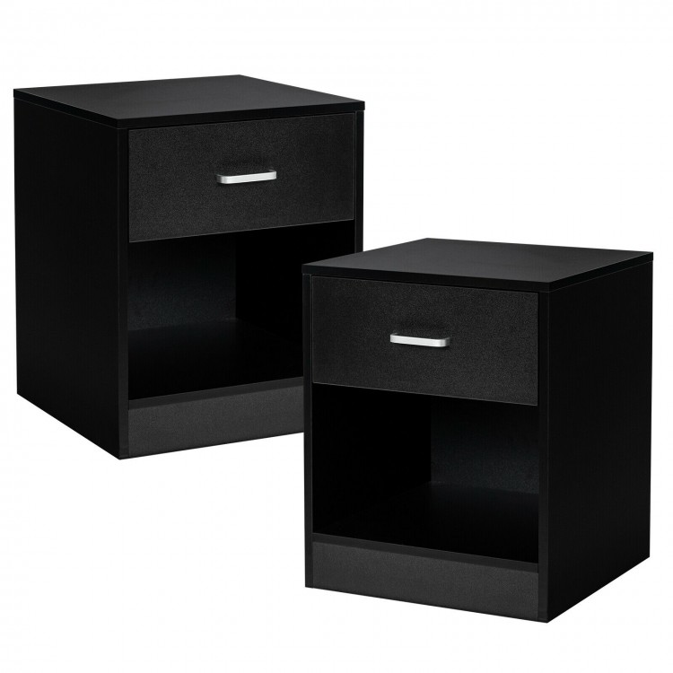 Set of 2 Modern Wooden Nightstands with Storage Drawer and Open Cabinet